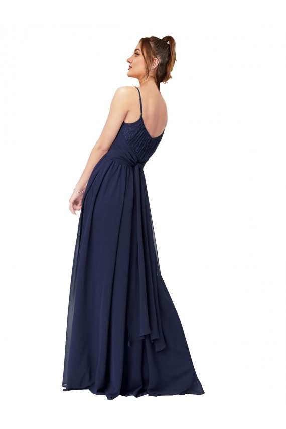 Soft Chiffon & Lace Scoop Neck Low Back A-Line Dark Navy Bridesmaid Dress Derby