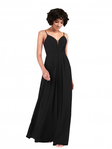 Soft Chiffon V-Neck Open Back Column Black Formal Evening Gown / Bridesmaid Dress Derby