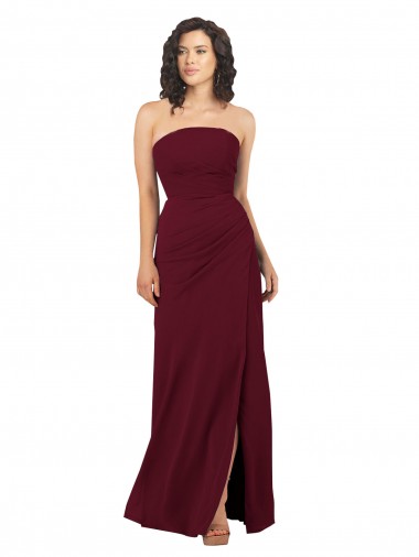 Soft Chiffon Strapless Sheath Burgundy Bridesmaid Dress Derby