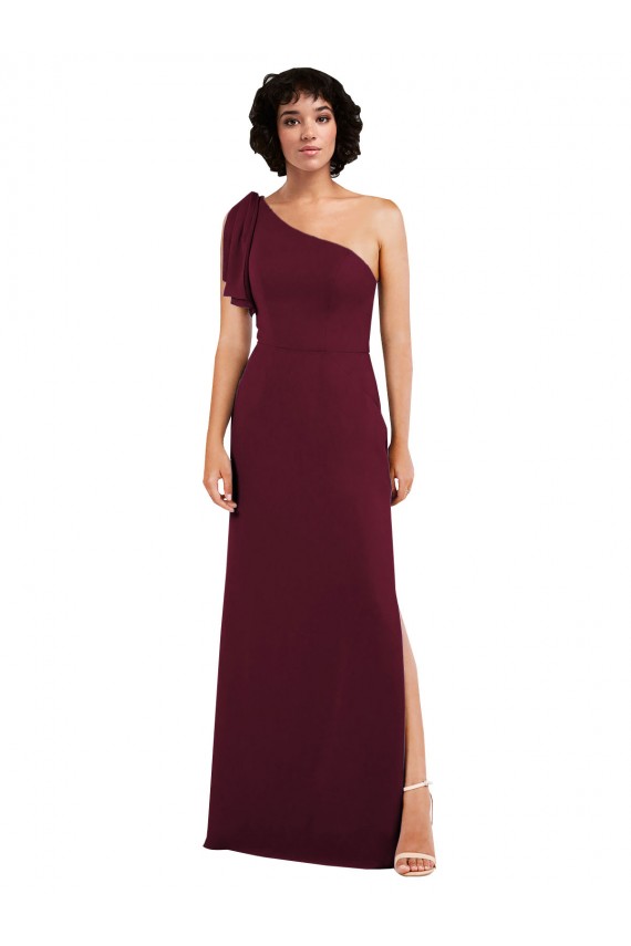 Soft Chiffon One Shoulder A-Line Burgundy Formal Evening Gown / Bridesmaid Dress Derby