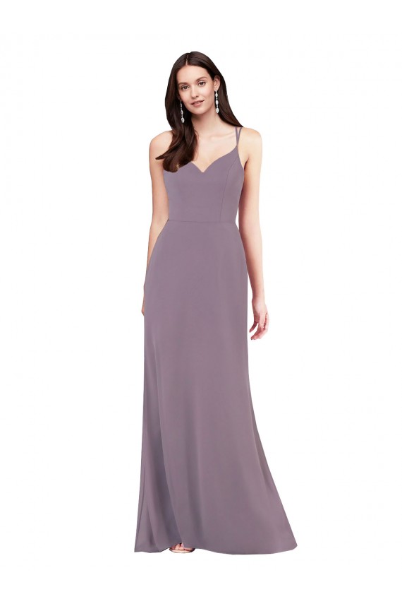 Soft Chiffon Sweetheart Open Back Column Dark Lavender Formal Evening Gown / Bridesmaid Dress Derby