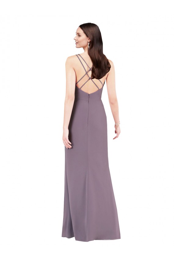 Soft Chiffon Sweetheart Open Back Column Dark Lavender Formal Evening Gown / Bridesmaid Dress Derby