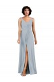 Soft Chiffon V-Neck Low Back Column Sea Glass Bridesmaid Dress Derby
