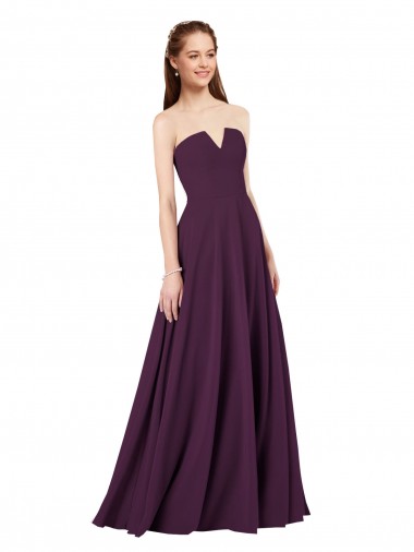 Soft Chiffon Strapless Low Back A-Line Grape Formal Dress / Bridesmaid Dress Derby