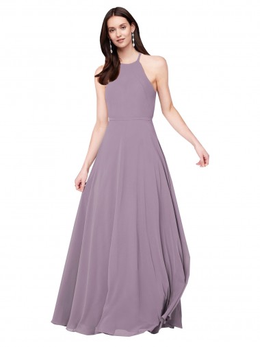 Chiffon Halter Neck Keyhole Back A-Line Dark Lavender Bridesmaid Dress / Evening Dress Derby