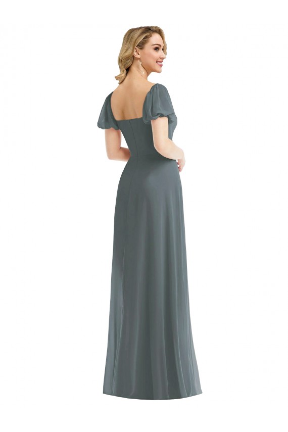 Soft Chiffon Square Neck A-Line Slate Grey Semi Formal Evening Dress / Bridesmaid Dress Derby