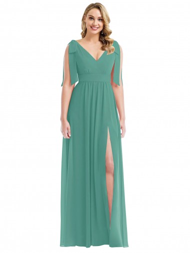 Soft Chiffon V-Neck V-Back A-Line Icelandic Silver Semi Formal Evening Dress / Bridesmaid Dress Derby