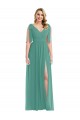 Soft Chiffon V-Neck V-Back A-Line Icelandic Silver Semi Formal Evening Dress / Bridesmaid Dress Derby