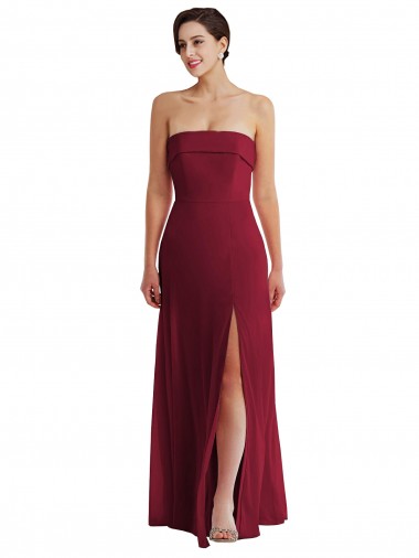 Soft Chiffon Strapless Low Back A-Line Burgundy Formal Evening Gown / Bridesmaid Dress Derby