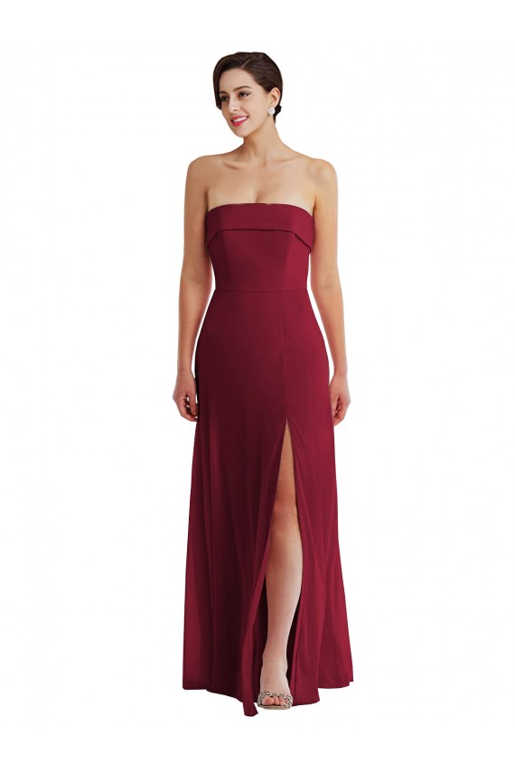 Soft Chiffon Strapless Low Back A-Line Burgundy Formal Evening Gown / Bridesmaid Dress Derby