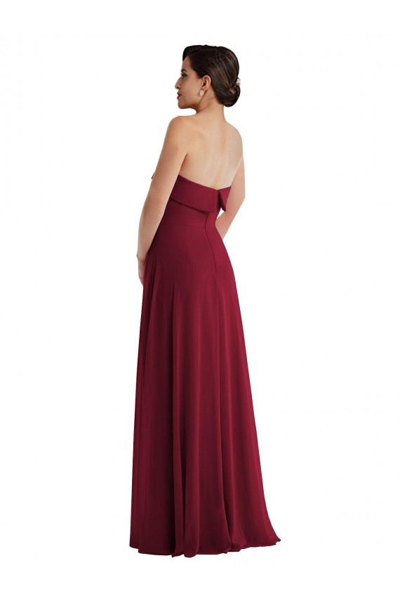 Soft Chiffon Strapless Low Back A-Line Burgundy Formal Evening Gown / Bridesmaid Dress Derby