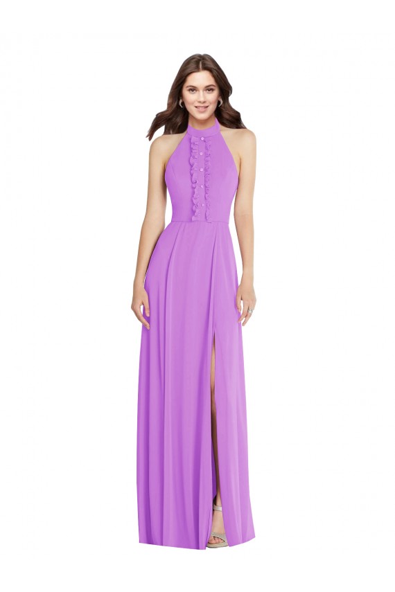 Soft Chiffon Halter Neck Open Back A-Line Violet Formal Evening Gown / Bridesmaid Dress Derby