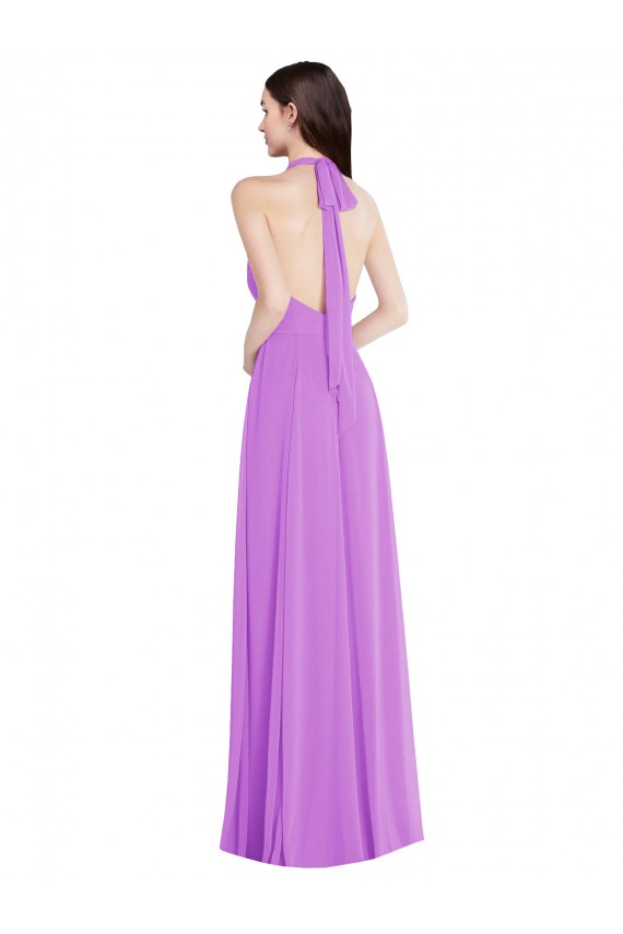 Soft Chiffon Halter Neck Open Back A-Line Violet Formal Evening Gown / Bridesmaid Dress Derby