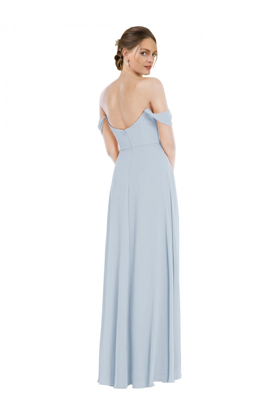 Soft Chiffon Off the Shoulder A-Line Sea Glass Semi Formal Evening Dress / Bridesmaid Dress Derby