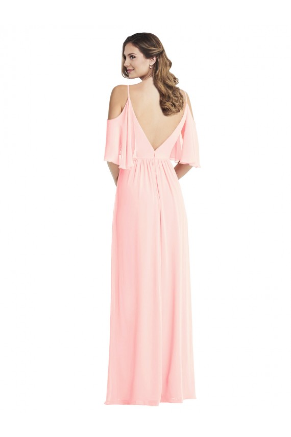 Soft Chiffon V-Neck V-Back A-Line Pink Semi Formal Evening Dress / Bridesmaid Dress Derby