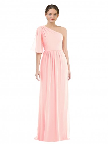 Soft Chiffon One Shoulder A-Line Pink Semi Formal Evening Dress / Bridesmaid Dress Derby