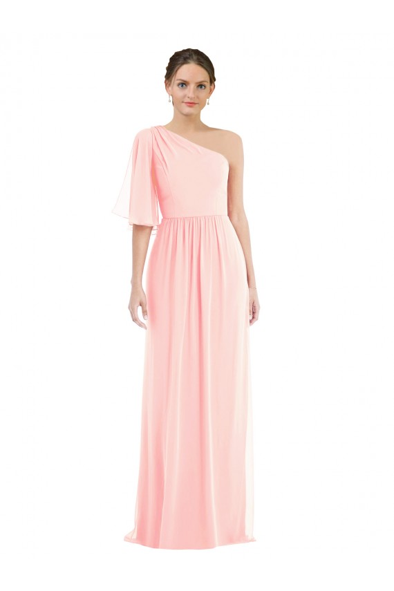 Soft Chiffon One Shoulder A-Line Pink Semi Formal Evening Dress / Bridesmaid Dress Derby