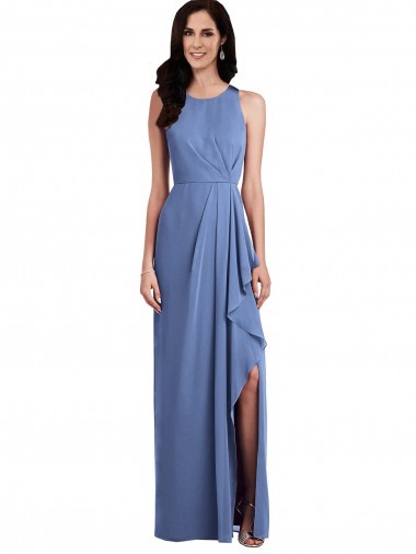 Soft Chiffon Jewel Neck Keyhole Back A-Line Windsor Blue Bridesmaid Dress Derby