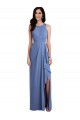 Soft Chiffon Jewel Neck Keyhole Back A-Line Windsor Blue Bridesmaid Dress Derby