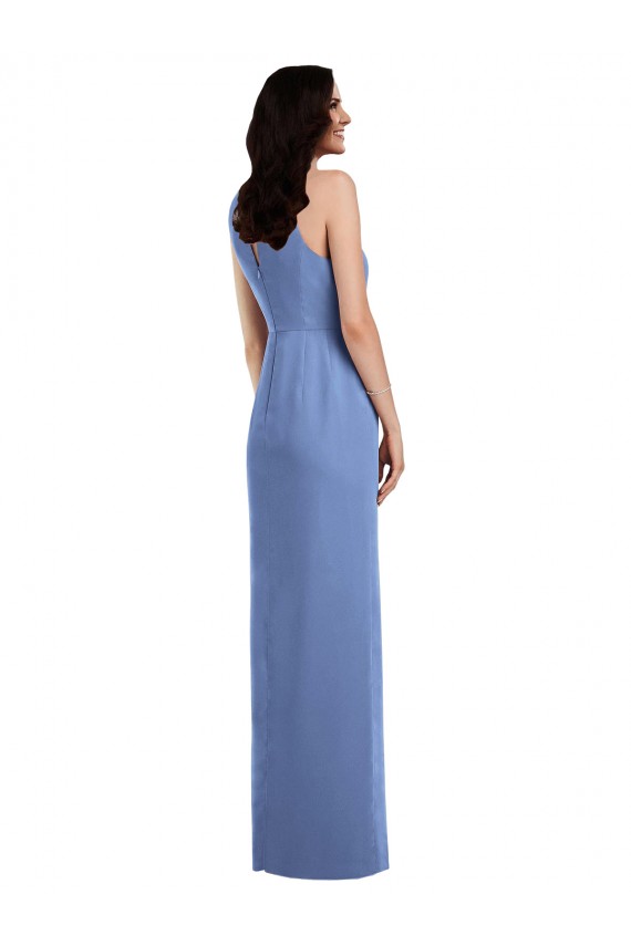 Soft Chiffon Jewel Neck Keyhole Back A-Line Windsor Blue Bridesmaid Dress Derby