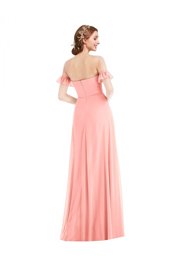 Soft Chiffon Off the Shoulder A-Line Salmon Semi Formal Evening Dress / Bridesmaid Dress Derby