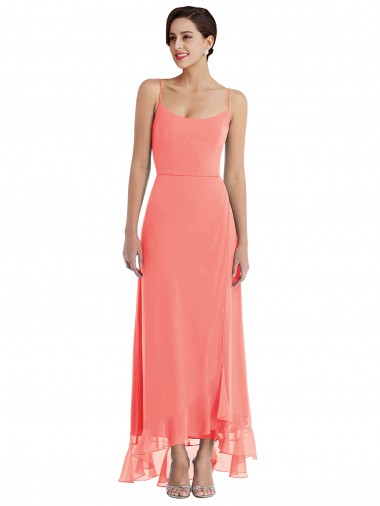 Soft Chiffon Scoop Neck A-Line Coral High Low Bridesmaid Dress Derby