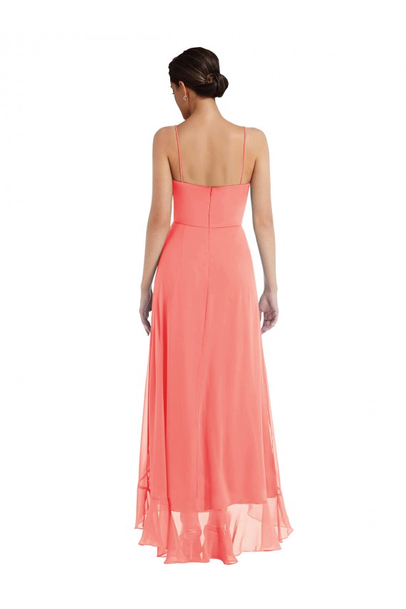 Soft Chiffon Scoop Neck A-Line Coral High Low Bridesmaid Dress Derby