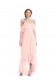 Soft Chiffon Off the Shoulder A-Line Pink High Low Bridesmaid Dress Derby