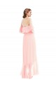 Soft Chiffon Off the Shoulder A-Line Pink High Low Bridesmaid Dress Derby