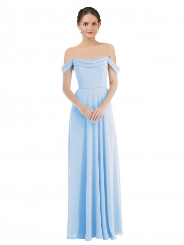 Soft Chiffon Off the Shoulder A-Line Light Sky Blue Formal Evening Gown / Bridesmaid Dress Derby