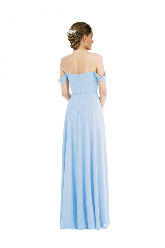 Soft Chiffon Off the Shoulder A-Line Light Sky Blue Formal Evening Gown / Bridesmaid Dress Derby