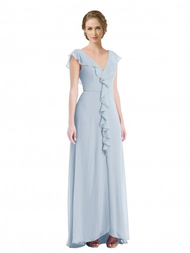 Soft Chiffon V-Neck V-Back A-Line Sea Glass Black Tie Evening Gown / Bridesmaid Dress Derby