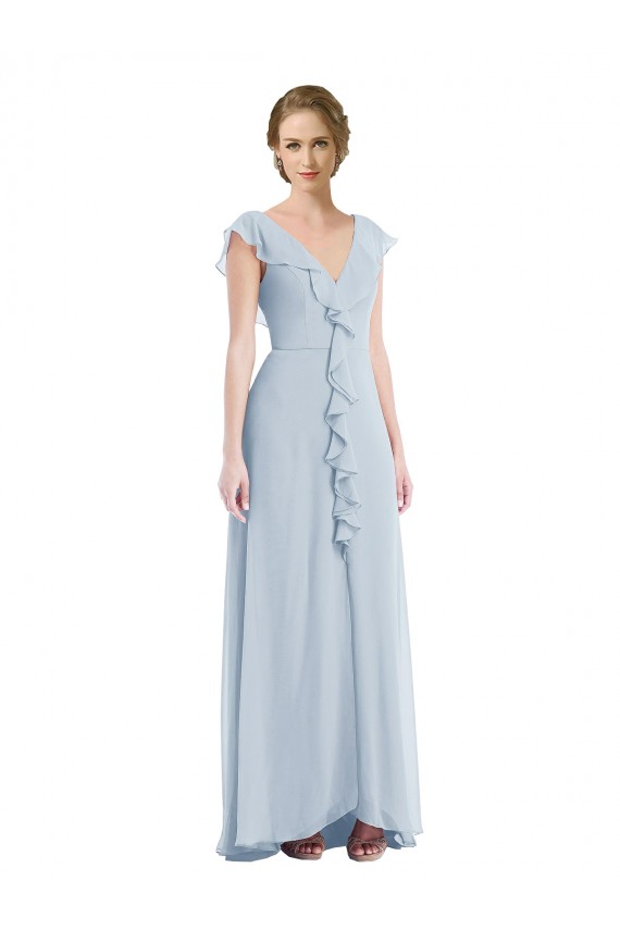 Soft Chiffon V-Neck V-Back A-Line Sea Glass Black Tie Evening Gown / Bridesmaid Dress Derby