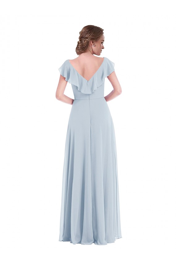 Soft Chiffon V-Neck V-Back A-Line Sea Glass Black Tie Evening Gown / Bridesmaid Dress Derby