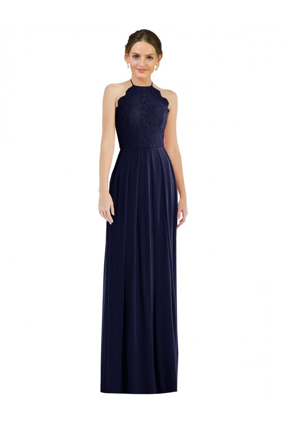 Soft Chiffon Halter Neck Open Back A-Line Dark Navy Semi Formal Evening Dress / Bridesmaid Dress Derby
