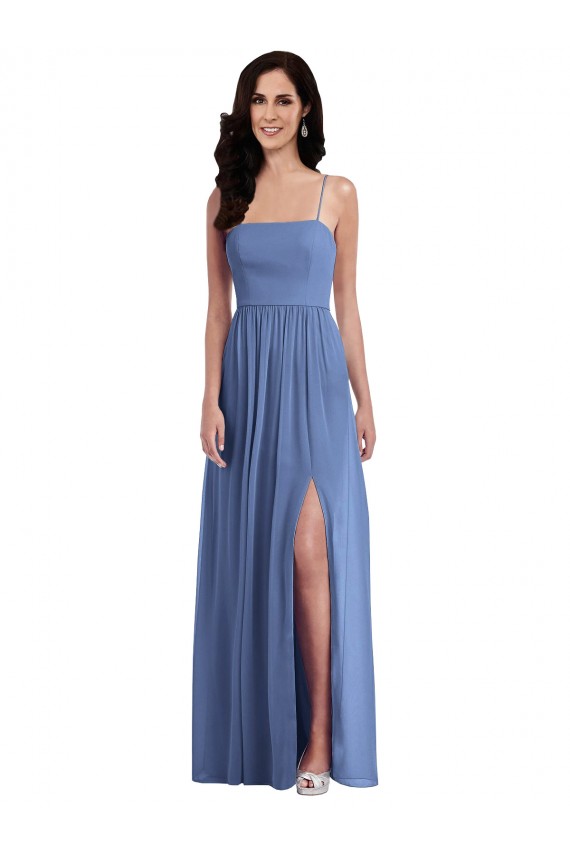 Soft Chiffon Spaghetti Straps Low Back A-Line Windsor Blue Semi Formal Evening Dress / Bridesmaid Dress Derby