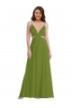Soft Chiffon V-Neck Open Back A-Line Olive Green Plus Size Evening Gown / Bridesmaid Dress Derby