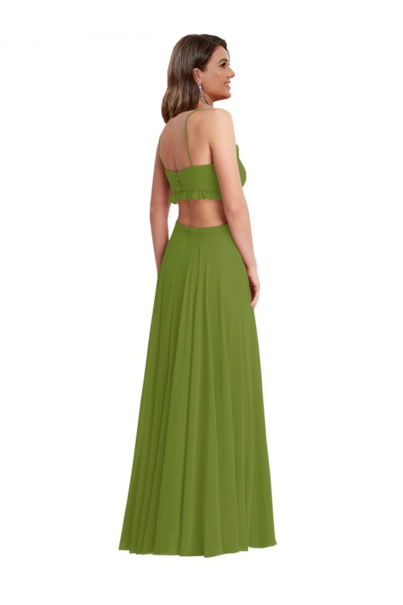 Soft Chiffon V-Neck Open Back A-Line Olive Green Plus Size Evening Gown / Bridesmaid Dress Derby