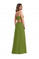 Soft Chiffon V-Neck Open Back A-Line Olive Green Plus Size Evening Gown / Bridesmaid Dress Derby