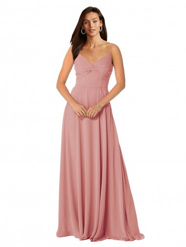 Lxue Chiffon V-Neck V-Back A-Line Bliss Pink Bridesmaid Dress Derby