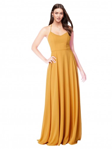 Soft Chiffon V-Neck A-Line Saffron Formal Dress / Bridesmaid Dress Derby