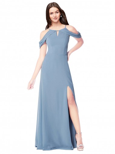 Soft Chiffon Off the Shoulder A-Line Dusty Blue Evening Dress / Bridesmaid Dress Derby