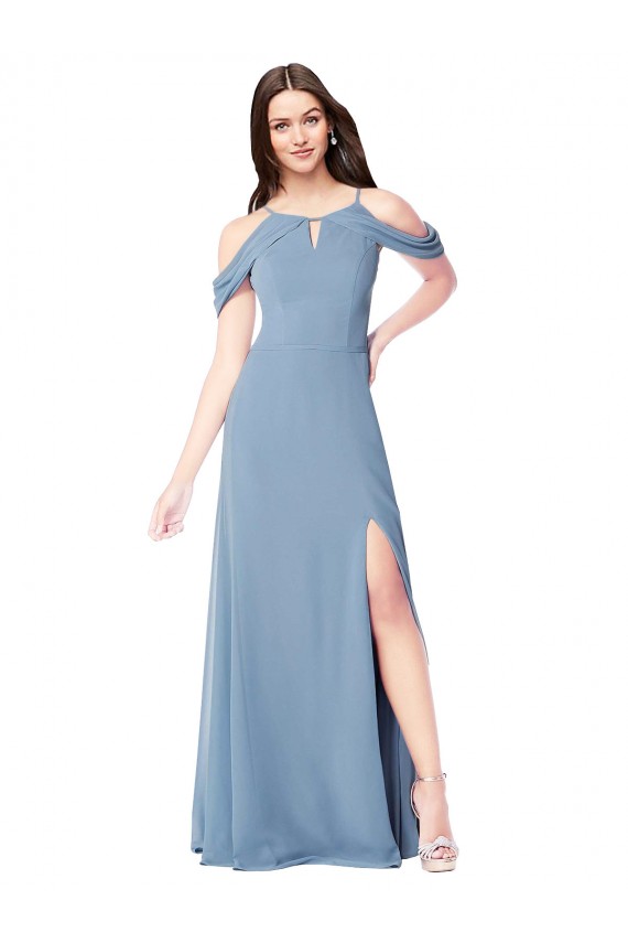 Soft Chiffon Off the Shoulder A-Line Dusty Blue Evening Dress / Bridesmaid Dress Derby