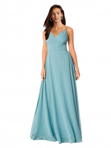 Soft Chiffon V-Neck A-Line Turquoise Bridesmaid Dress Derby