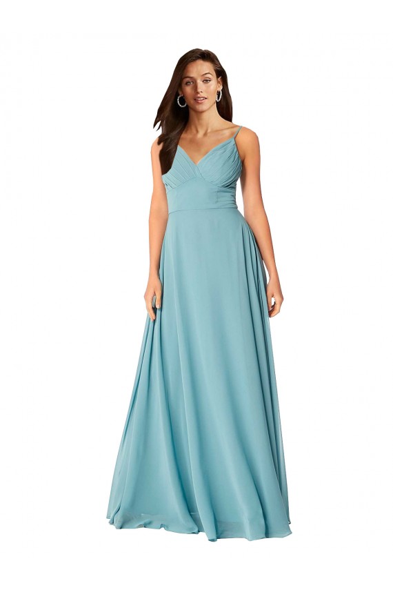 Soft Chiffon V-Neck A-Line Turquoise Bridesmaid Dress Derby