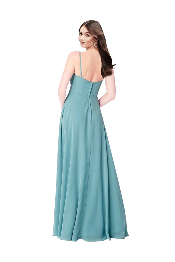 Soft Chiffon V-Neck A-Line Turquoise Bridesmaid Dress Derby
