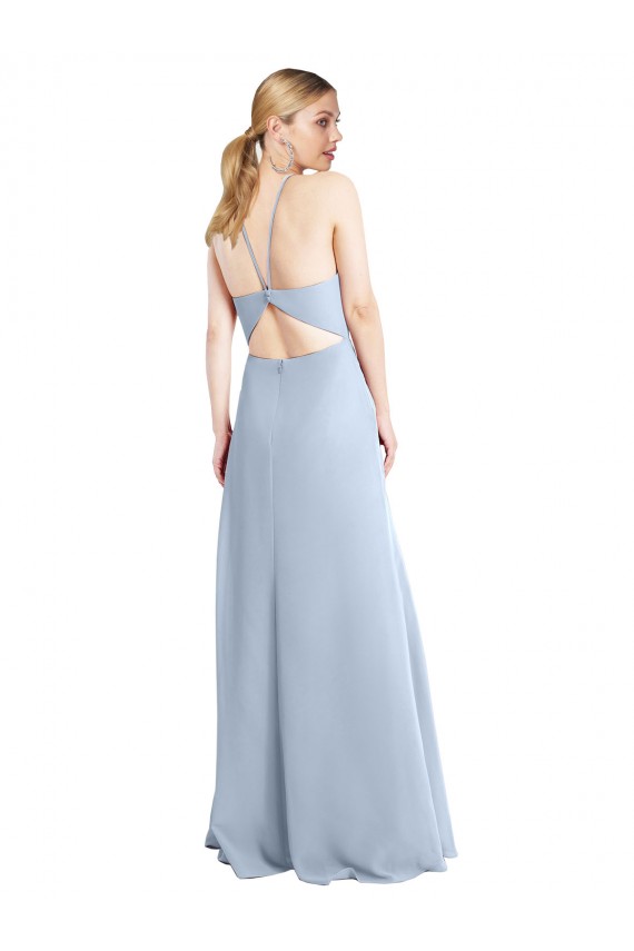 Chiffon Halter Neck Open Back A-Line Light Sky Blue Bridesmaid Dress / Evening Dress Derby