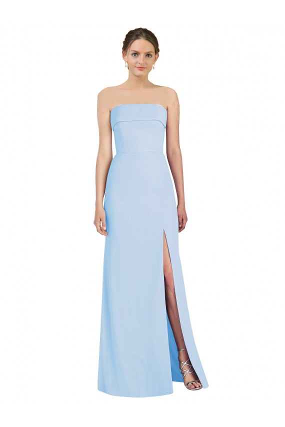 Soft Chiffon Strapless Low Back Trumpet Light Sky Blue Black Tie Evening Gown / Bridesmaid Dress Derby