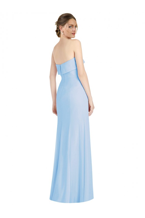 Soft Chiffon Strapless Low Back Trumpet Light Sky Blue Black Tie Evening Gown / Bridesmaid Dress Derby