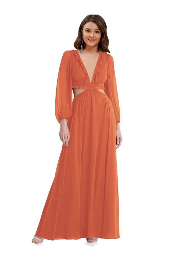 Soft Chiffon V-Neck Open Back A-Line Firecracker High Low Evening Gown / Bridesmaid Dress Derby